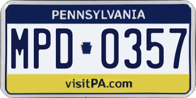 PA license plate MPD0357