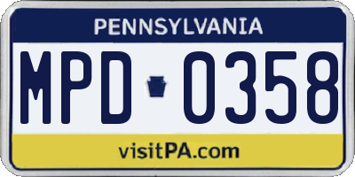 PA license plate MPD0358