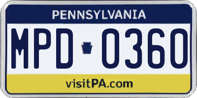 PA license plate MPD0360