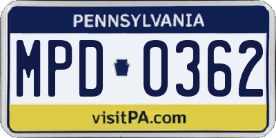 PA license plate MPD0362