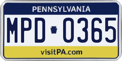 PA license plate MPD0365
