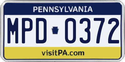 PA license plate MPD0372