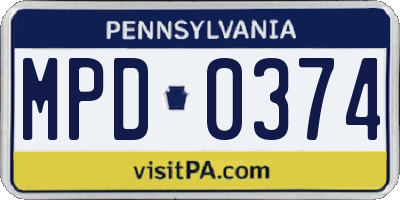 PA license plate MPD0374