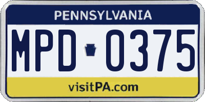 PA license plate MPD0375
