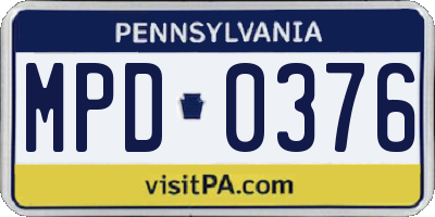 PA license plate MPD0376