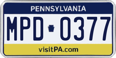PA license plate MPD0377