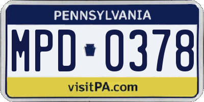 PA license plate MPD0378