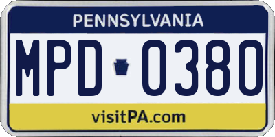 PA license plate MPD0380