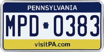 PA license plate MPD0383