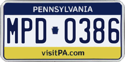 PA license plate MPD0386