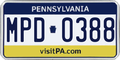 PA license plate MPD0388