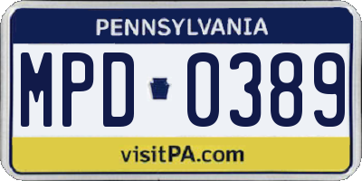 PA license plate MPD0389
