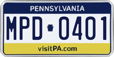 PA license plate MPD0401