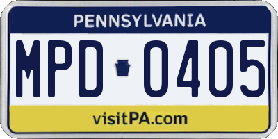 PA license plate MPD0405