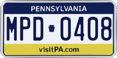 PA license plate MPD0408