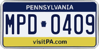 PA license plate MPD0409