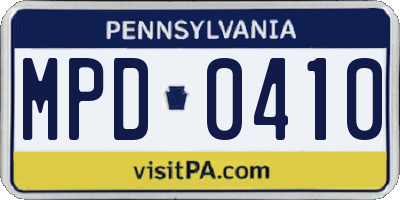 PA license plate MPD0410