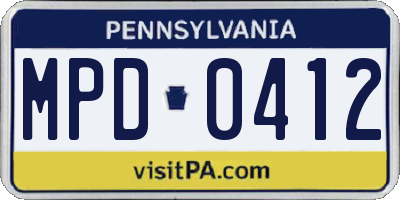 PA license plate MPD0412