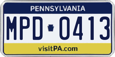PA license plate MPD0413