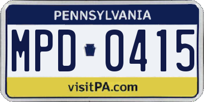 PA license plate MPD0415