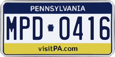 PA license plate MPD0416