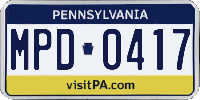 PA license plate MPD0417