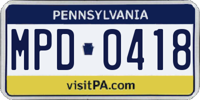 PA license plate MPD0418