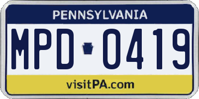 PA license plate MPD0419