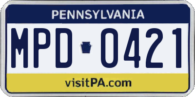 PA license plate MPD0421