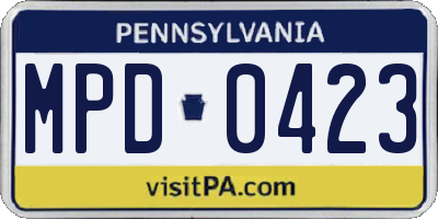 PA license plate MPD0423