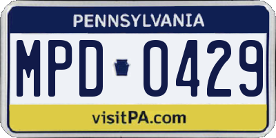 PA license plate MPD0429