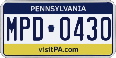 PA license plate MPD0430