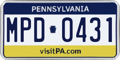PA license plate MPD0431