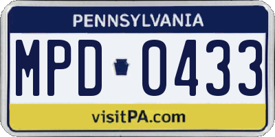 PA license plate MPD0433