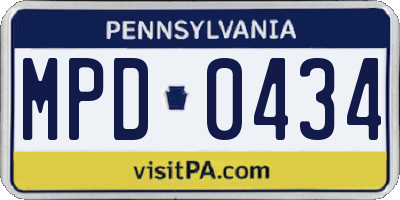 PA license plate MPD0434