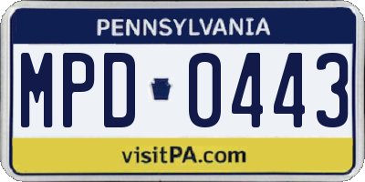 PA license plate MPD0443