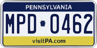 PA license plate MPD0462