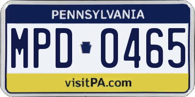 PA license plate MPD0465