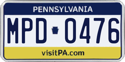 PA license plate MPD0476