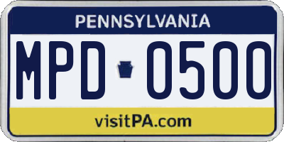 PA license plate MPD0500