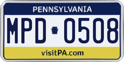 PA license plate MPD0508