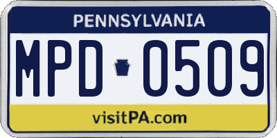 PA license plate MPD0509