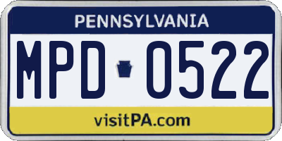 PA license plate MPD0522