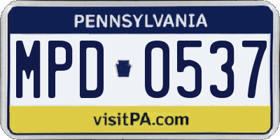 PA license plate MPD0537