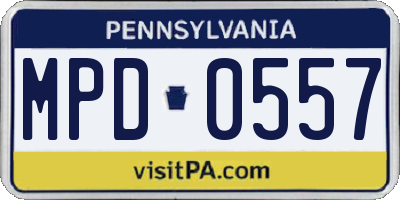 PA license plate MPD0557