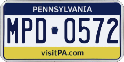 PA license plate MPD0572