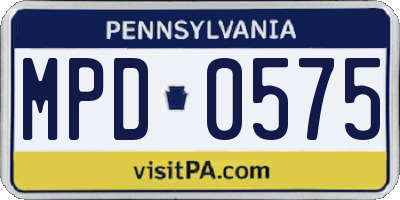 PA license plate MPD0575