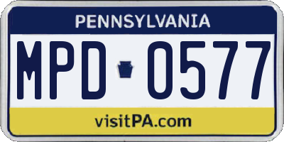 PA license plate MPD0577