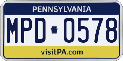 PA license plate MPD0578