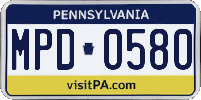 PA license plate MPD0580